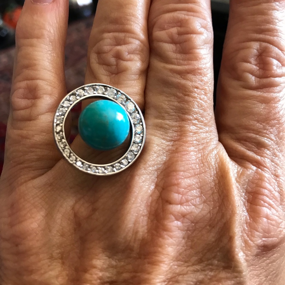 Beautiful turquoise stone moving orbit ring 925 size 7